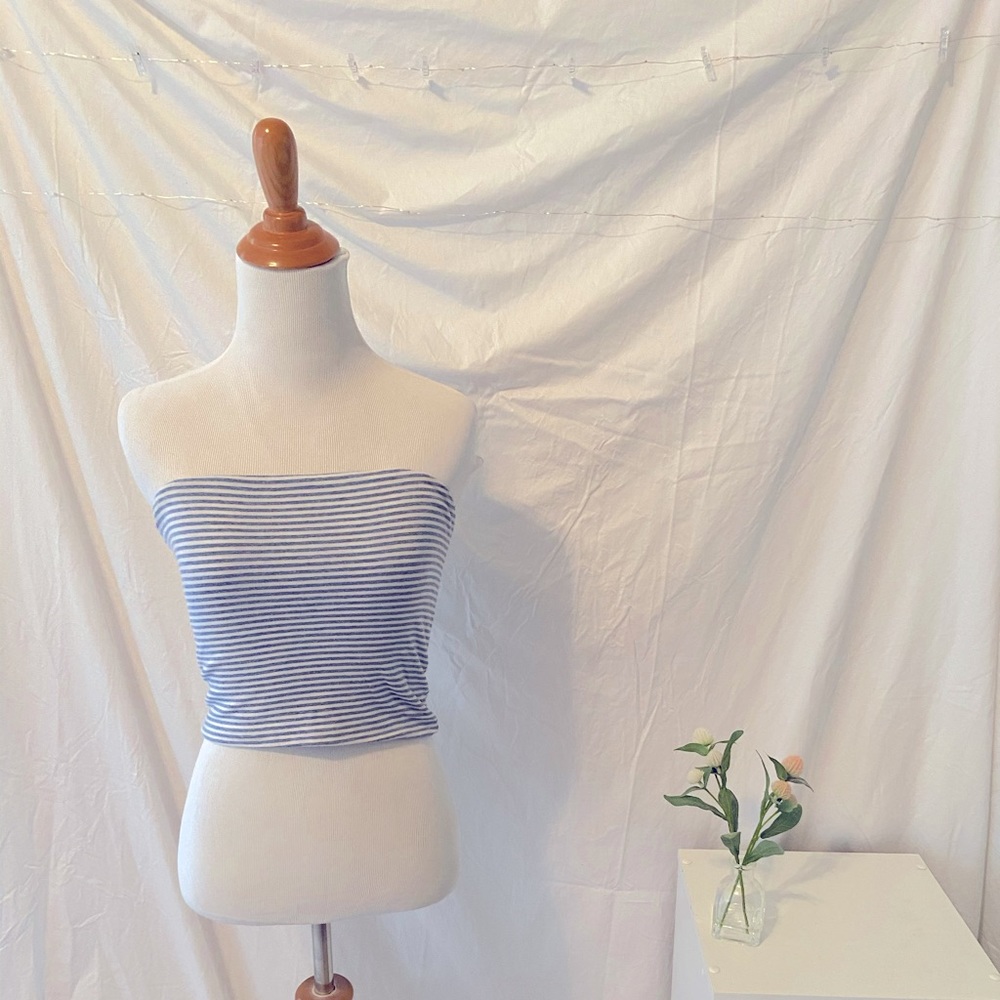 Brandy Melville Blue and White Striped Tube Top